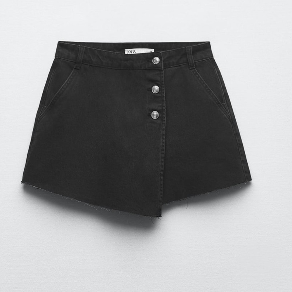 Zara Black Denim Button Skort